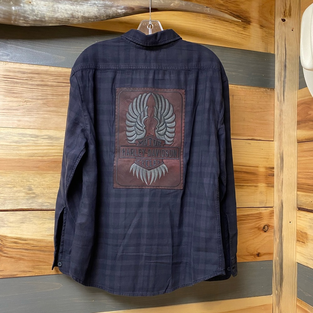 NWT Harley-Davidson Women's Applique Plaid Flannel Relaxed Fit Shirt, Size Large